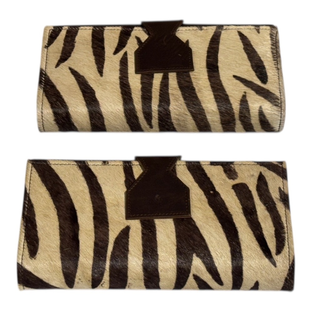 Lot Of 2 Real Handmade Animal Print Fur Leather Loop Closure Wallet/Hand Clutch